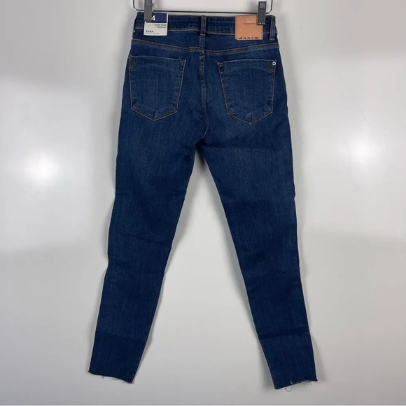 NEW Zara Jeweled Stripe Mid Rise Cropped Skinny Jeans Raw Hem Size 2 - Picture 2 of 11